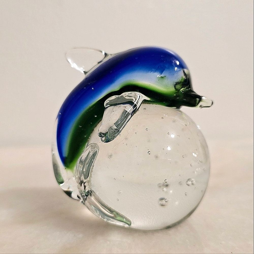 Hand blown art glass dolphin paperweight